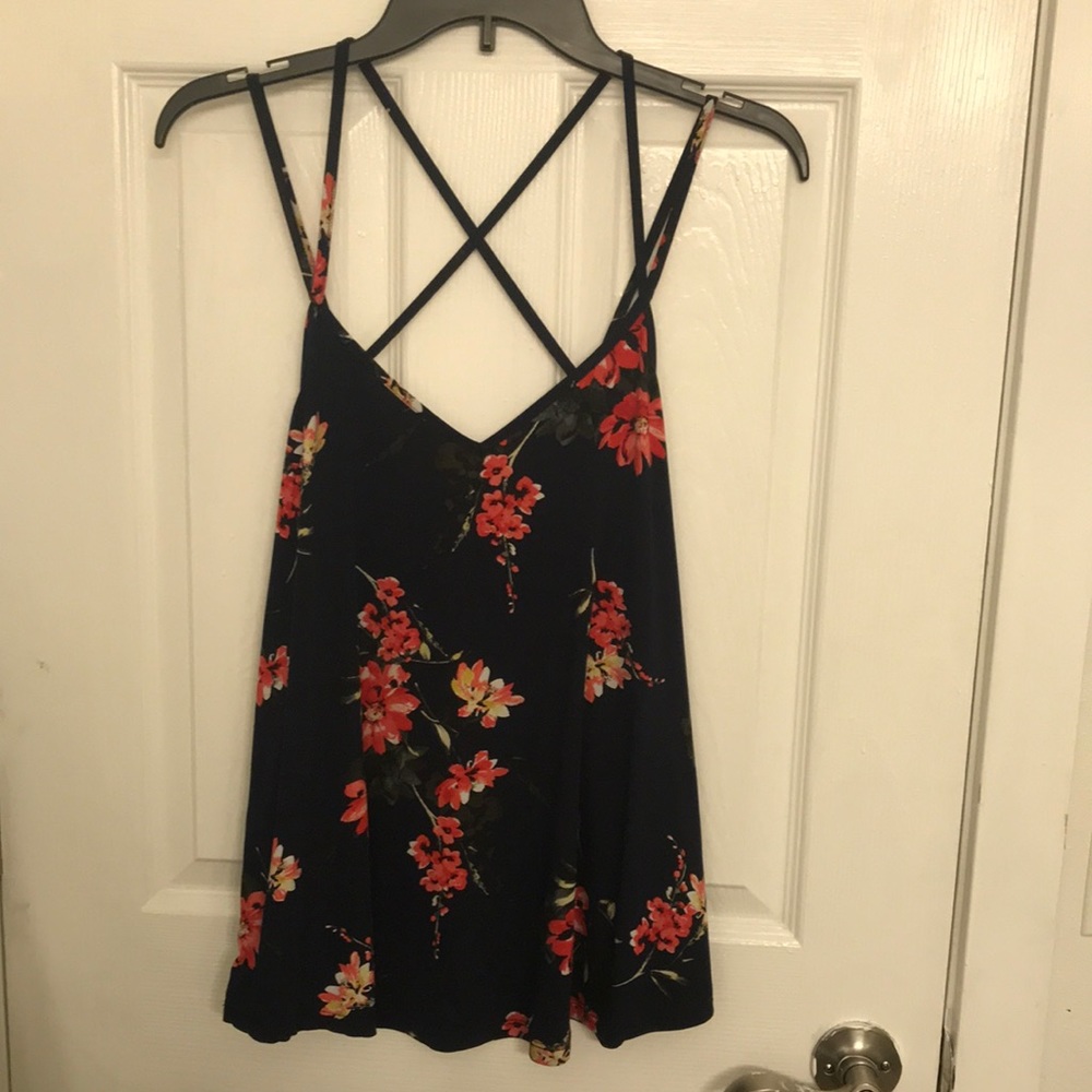 Floral tank top, with dark navy blue-XL